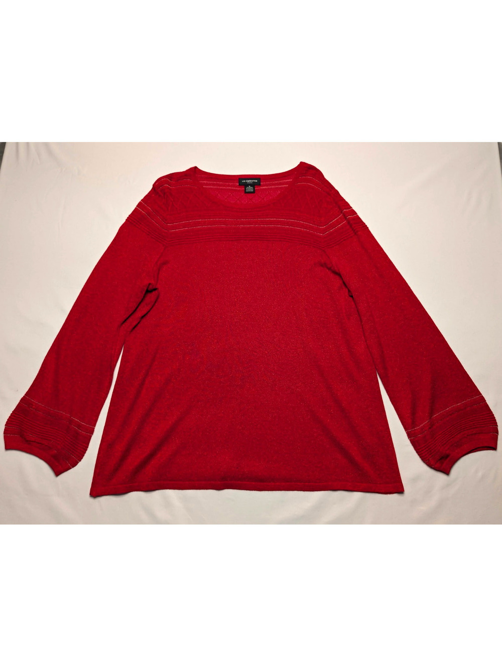 Liz Claiborne Red Metallic Knit Scoop Neck Balloon Sleeve Pullover Sweater 1X